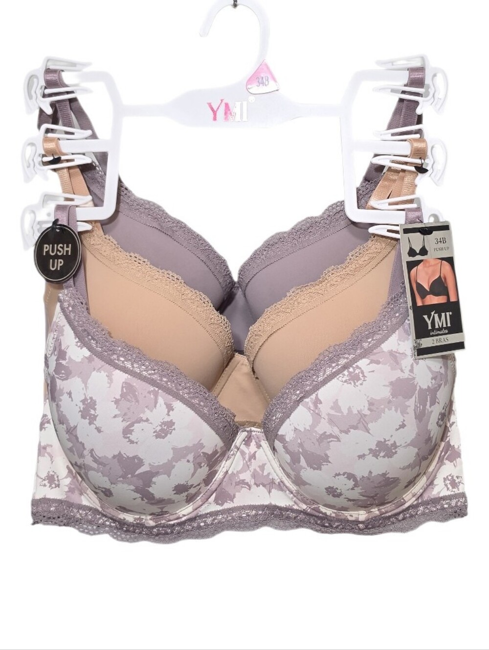 YMI Intimates 3-pack Lace Trim Push Up Bra Underwired Padded Cup Size 34B